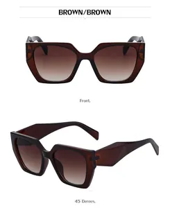 Front and 45-degree views of brown cat-eye sunglasses with gradient lenses