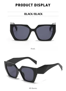 Detail view of cat eye sunglasses with wide temples and 3D geometric cut design