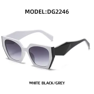 Cat eye sunglasses with white polygonal frame and wide black temples for women