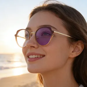 Monture De Lunettes Ronde Photochromique Anti Lumière Bleue Femmes Métal PC Mode Optique Lunettes De Vue
