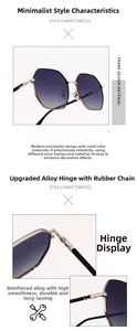 Détail des charnières en alliage renforcé sur lunettes de soleil polarisées octogonales
