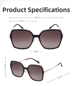 Detailed technical product specifications and dimensions for women's square sunglasses