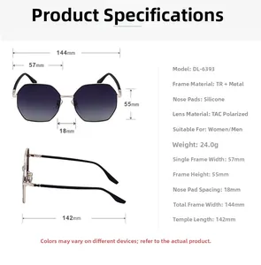 Paramètres de taille détaillés des lunettes de soleil hexagonales avec dimensions du cadre