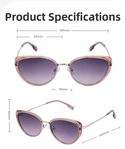 Detailed product parameters of stylish cat eye sunglasses with gradient purple lenses