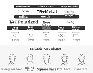 Tableau des tailles détaillé avec dimensions de monture TR métal et verres polarisés