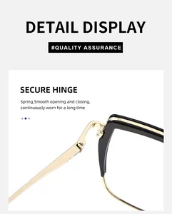 Detailed view of durable golden spring hinge on modern black cat-eye glasses frames