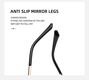 Detail of anti-slip ergonomic mirror legs with gold metal and curved black ear hooks