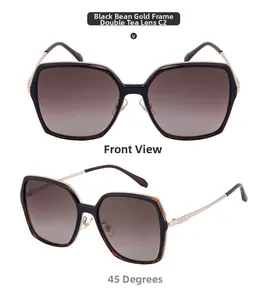 Detail of square polarized sunglasses C2 in tortoiseshell frame with gold metal temples