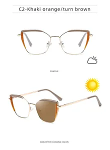 Detail of cat-eye frames showing the khaki orange to brown photochromic lens transition