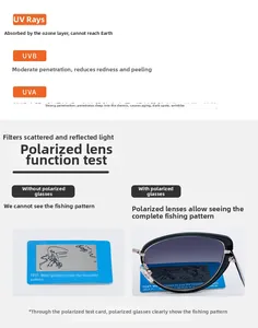 Functional chart showing UV400 protection and polarized lens effect for cat eye sunglasses