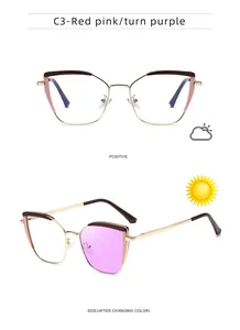 Cat eye glasses frame with light-sensitive photochromic lenses from clear to purple tint