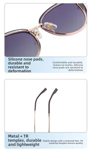 Detailed view of soft silicone nose pads and durable metal-TR temple on cat-eye sunglasses