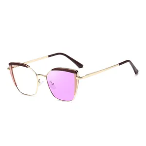 Chic cat eye blue light blocking glasses with gold metal frames and transition lenses