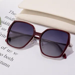 Chic burgundy square polarized sunglasses for women with a dark grey gradient lens