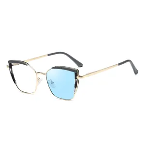 Chic cat eye blue light blocking glasses with gold metal frames and black browline accents