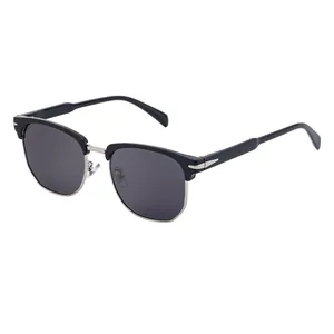 Lunettes de Soleil Polarisées Carrées pour Hommes Rétro Demi-Monture Lentille TAC Monture TR Métal UV400 Mode DL-D6376