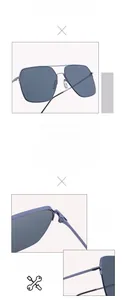 Détails de lunettes de soleil carrées avec charnières en alliage renforcé et branches en métal