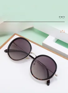 Detail of round polarized sunglasses with tortoiseshell temples and gradient lenses