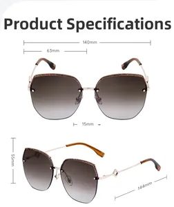 Detailed technical diagram of square semi-rimless sunglasses with full dimensions in mm
