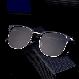 Lunettes de soleil polarisées carrées pour hommes, design demi-cerclé rétro noir et argenté