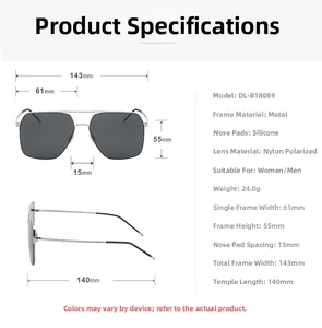 Spécifications détaillées de taille pour lunettes de soleil carrées polarisées en nylon