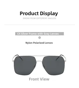Vue frontale de lunettes de soleil carrées polarisées avec monture argentée et verres nylon