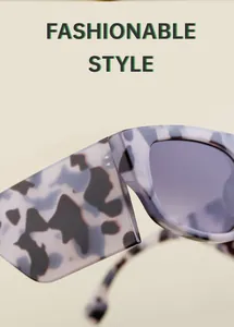 Nahaufnahme der breiten Bügel und grau marmorierten Cat-Eye-Sonnenbrille für Damen
