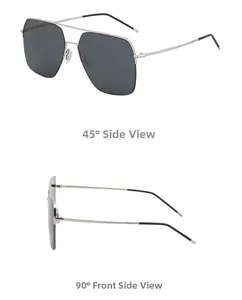 Lunettes soleil polarisées carrées avec branches métal vues de profil à 45 et 90 degrés