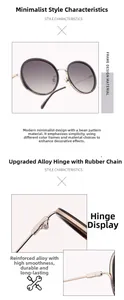 Detail of reinforced alloy hinges and tortoiseshell texture on round sunglasses