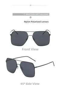 Détails de lunettes de soleil carrées polarisées en nylon avec monture en métal noir