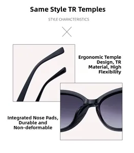 Detail of TR material sunglasses featuring ergonomic temples and integrated nose pads
