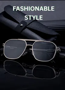 Detail view of square frame sunglasses with double bridge and metal spring hinges