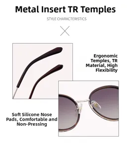 Detail of TR material temples with metal pins and soft silicone nose pads for comfort