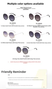 Selection of round polarized sunglasses in five colors including black gold and beige gold