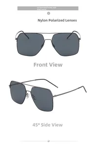 Vue détaillée des lunettes de soleil polarisées en nylon avec monture en métal gris
