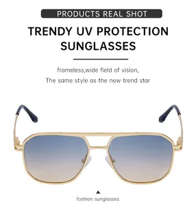 Detail of square double bridge sunglasses with gradient lenses and UV protection