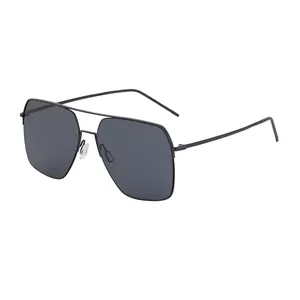Lunettes de Soleil Polarisées Carrées à la Mode pour Hommes Monture Métallique Lentille Nylon Protection UV400 Lunettes de Conduite