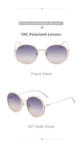 Detail of round frame sunglasses C3 with cream-gold metal frame and TAC polarized lenses