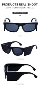 Detailansicht der Cat-Eye-Sonnenbrille mit breiten Bügeln und glänzend schwarzem Rahmen