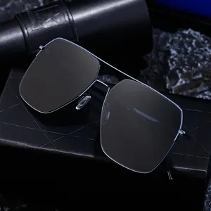 Lunettes de soleil polarisées carrées pour hommes avec monture en métal et double pont