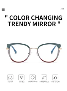 Detalle de montura de ojo de gato tricolor con lentes fotocromáticas sensibles a la luz