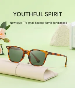 Detail of square tortoiseshell sunglasses with TR frame and pink leather case