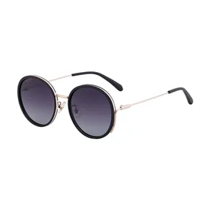 Women Round Frame Polarized Sunglasses Fashion Retro TAC Lens UV400 TR Metal Frame Eyewear For Driving Traveling Outdoor