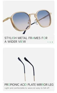 Detail of metal frame sunglasses with gradient lenses and comfortable temple tips