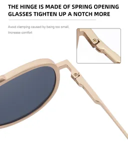 Macro detail of high-quality golden spring hinges on aviator sunglasses for flexible fit