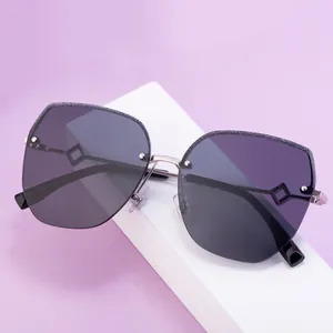 Square half-frame sunglasses with glitter decor and gradient lenses for outdoor fashion