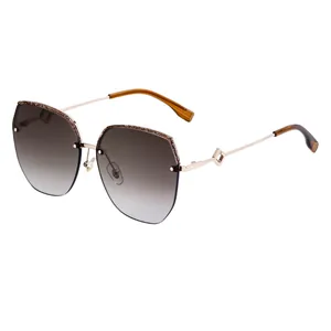 Fashionable square semi-rimless sunglasses with gradient lenses and rose gold metal temples