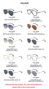 Multiple color options for KSL-98286 aviator sunglasses with various lens finishes