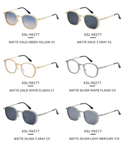Detail view of square metal sunglasses collection with varied lens tints and matte frames