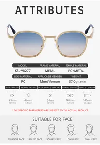 Detailed size chart for square metal sunglasses with dimensions and frame specifications